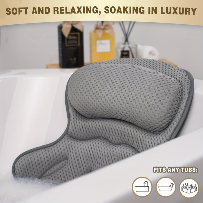 Spa Bath Pillow with Neck and Back Support – 4D Air Mesh Cushion with Suction Cups for Bathtub Relaxation | Thomler