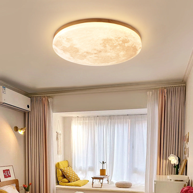 Circular LED Flush Mount Ceiling Light Wood Trim Acrylic Diffuser Hardwired Low Profile for Bedroom Hallway Kitchen Dining Room Entryway | Thomler