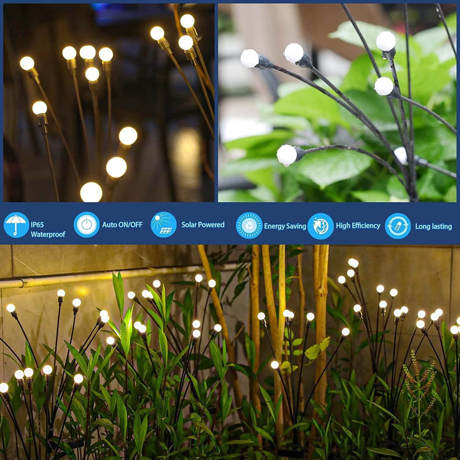 Solar Outdoor Pathway Stake Light White Modern LED Garden Lamp Auto On/Off 6 8 10 LEDs Wireless Walkway Patio Yard Deck Lighting | Thomler