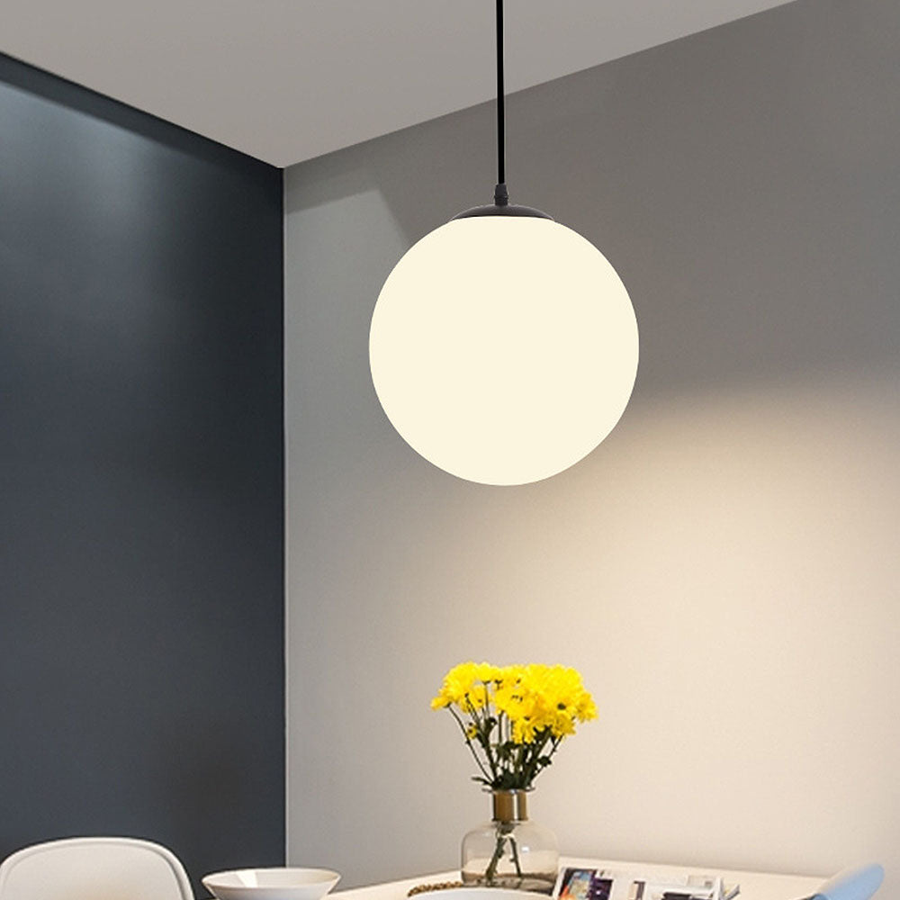 Pendant Light Glass Sphere 25.0 cm White Dining Kitchen Living Room Hanging Lamp | Thomler