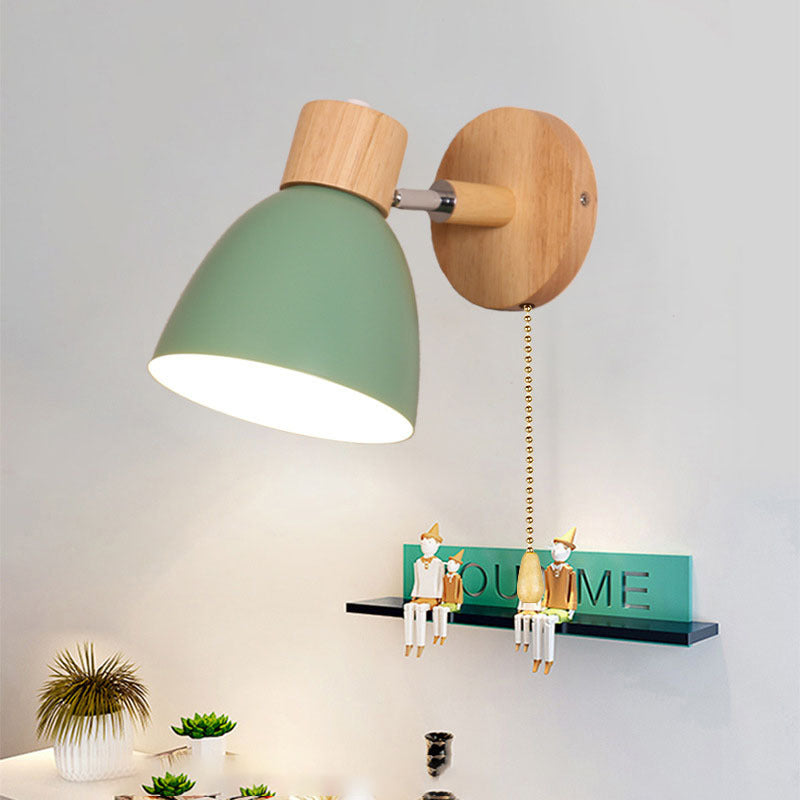 Wall Lamp Iron Wood 5.9 in Modern Bedroom Bedside Lighting Fixture E26 Hardwired Living Room Study Light | Thomler