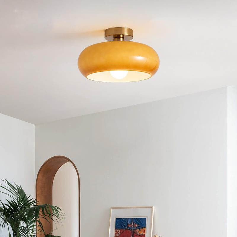 Spherical Glass Ceiling Fixture with Metallic Finish – Contemporary Single-Bulb Lighting for Living Room, Bedroom & Entryway | Thomler