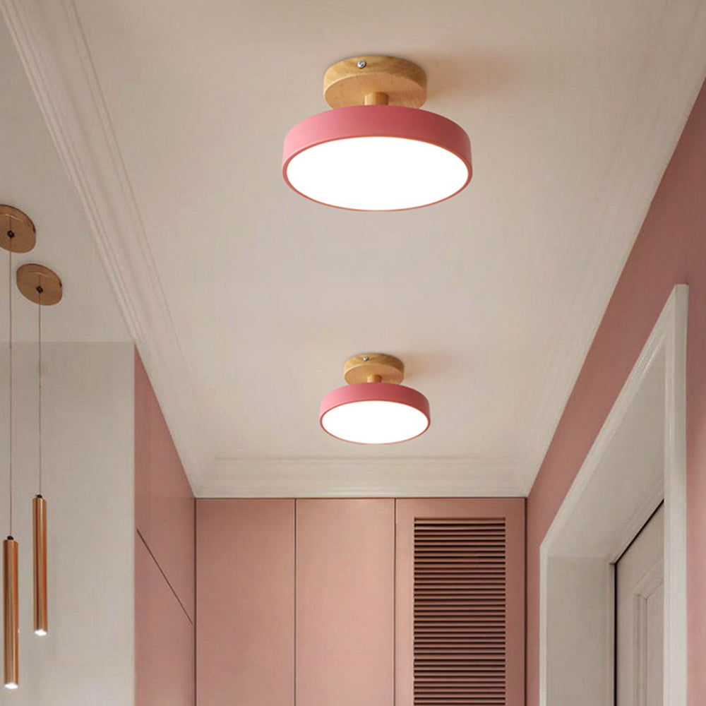 Wood & Metal Flush Mount Ceiling Light | Soft Color LED Fixture for Bedroom, Hallway & Living Room | 12W Scandinavian Style | Modern | Thomler