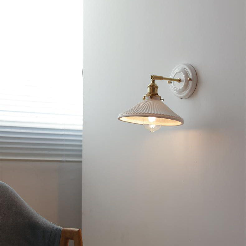 Ceramic & Brass Wall Sconce with Minimalist Contemporary Design for Bedroom, Living Room & Study | E26 Socket | Thomler