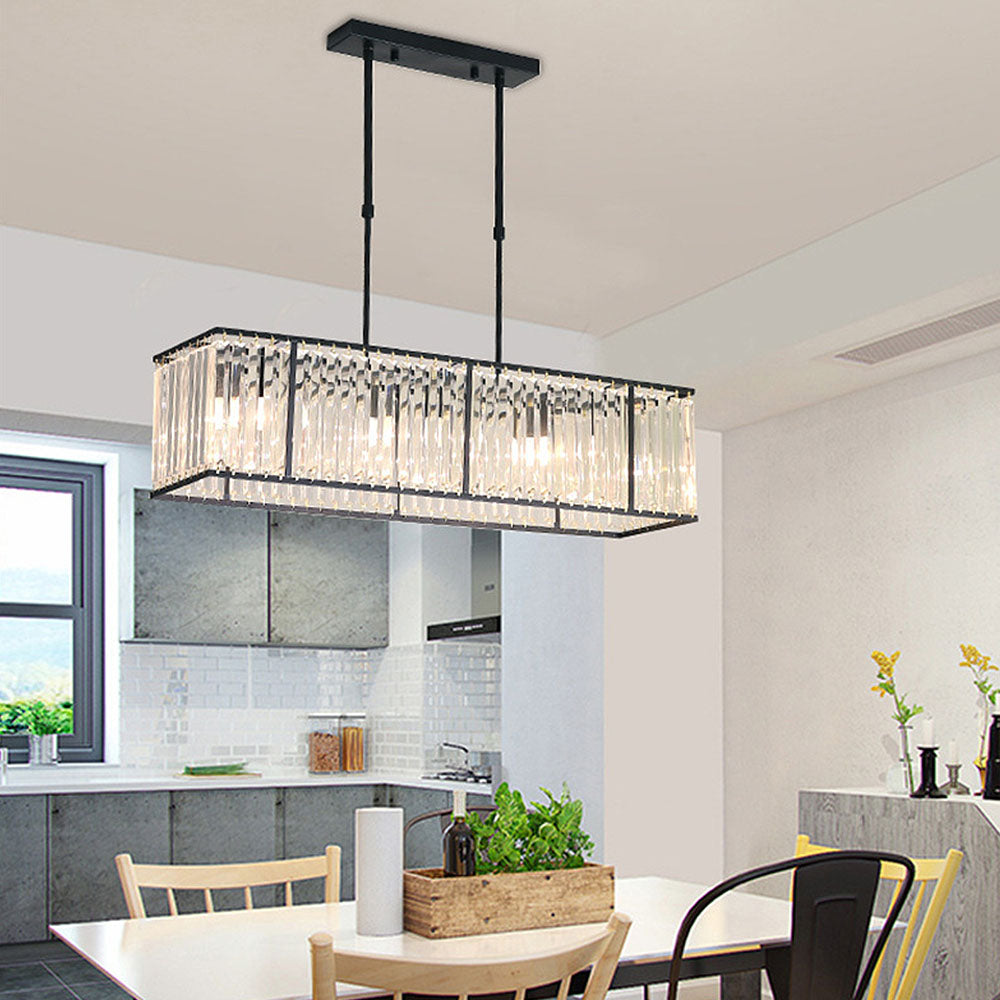 Rectangular Hanging Chandelier with Glass Gem Details for Dining Room & Island | Thomler