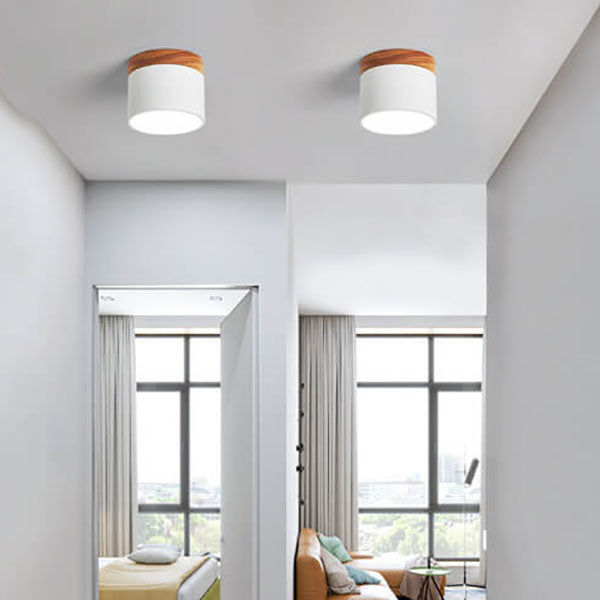 Flush Mount Ceiling Light Iron Solid Wood PVC 3.94 in Modern Hallway Living Room Bedroom 7W 700lm LED Adjustable Color Temperature White Black Pink Blue Green Gray Gold | Thomler