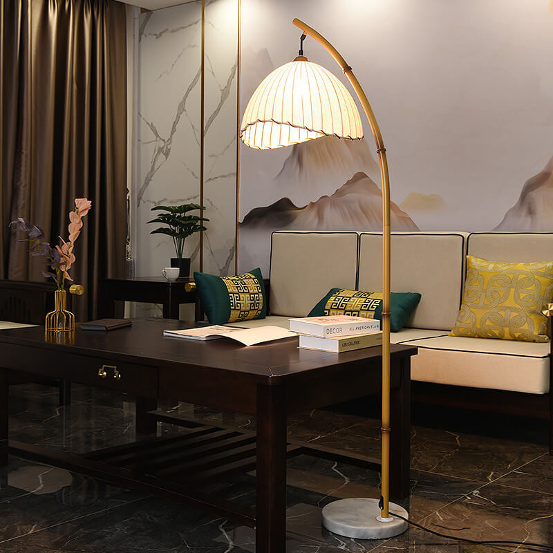 Floor Lamp Iron Marble 63 in Bamboo White Living Room Bedroom LED Plug-In Accent Lighting | Thomler