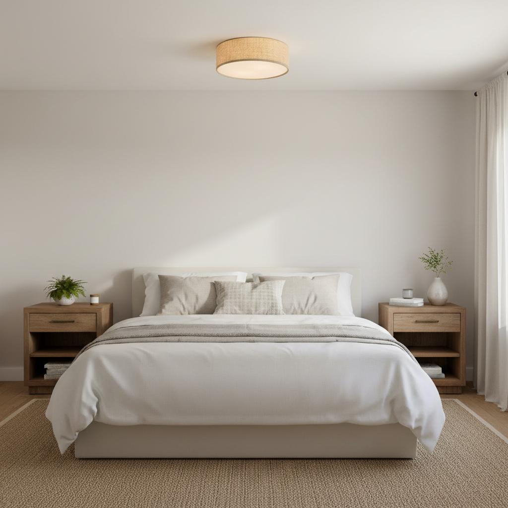 Fabric Flush Mount Drum Shade Ceiling Light for Bedroom & Living Room – Hardwire Installation | Thomler