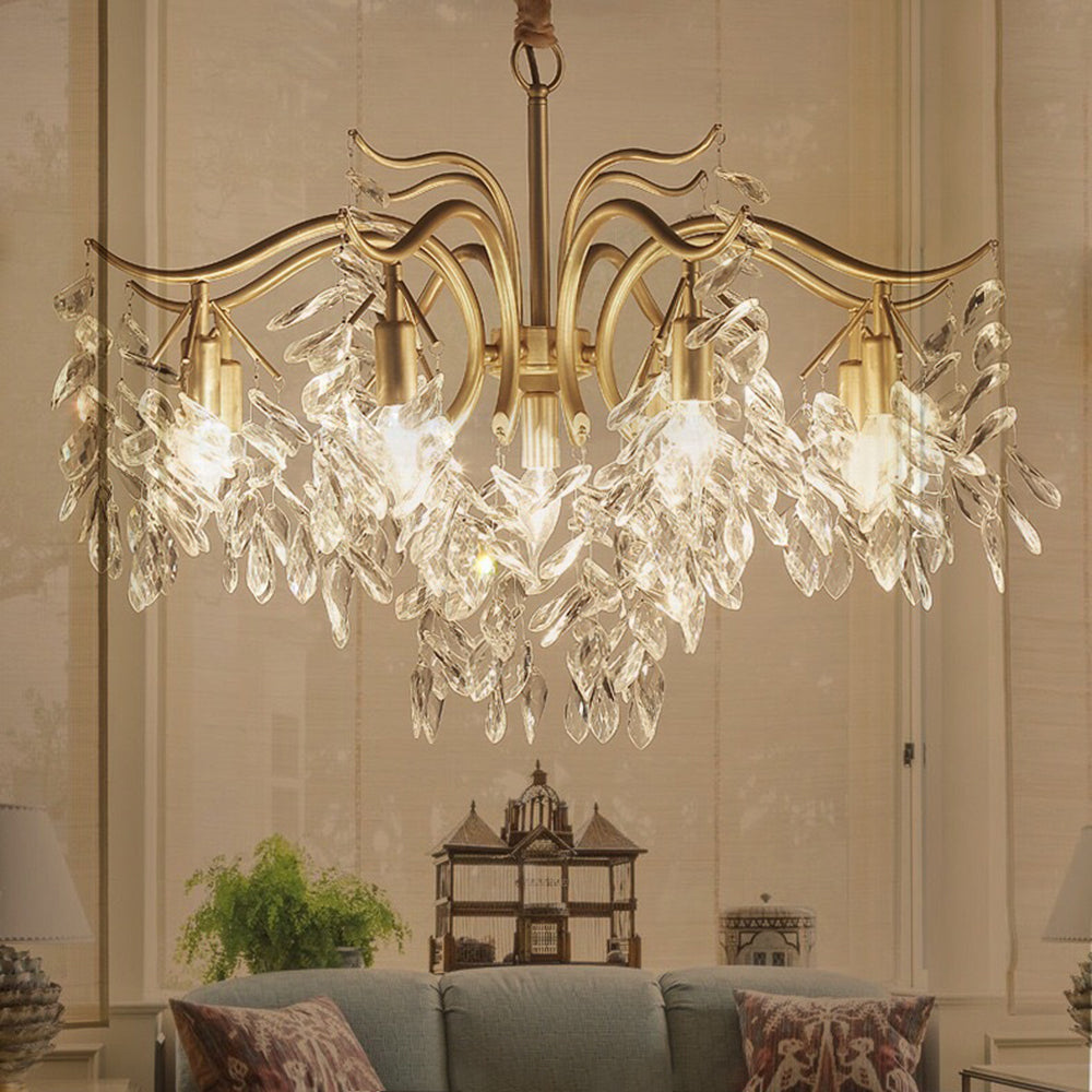 Floral Crystal Pendant Light with Metal Frame | Modern Fixture for Dining Room & Living Room | Adjustable Hanging Chandelier | Thomler