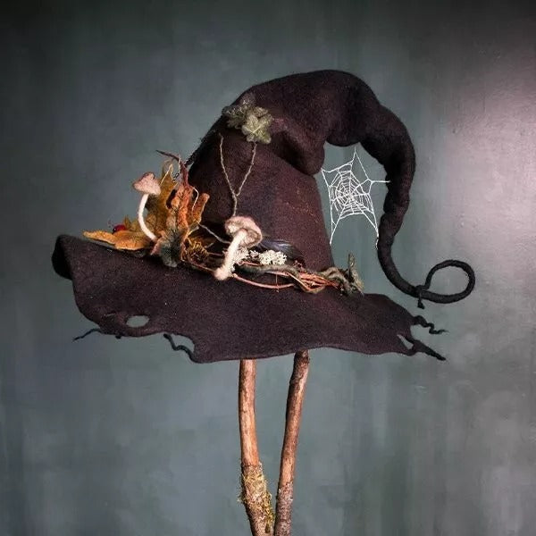 Handcrafted Merino Wool Witch Hat for Halloween Costume Party | Soft Felt Pointed Hat for Adults | Adjustable Nuno Felt Design | Thomler