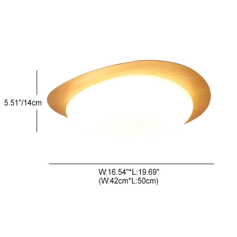 Oval Stone-Textured LED Ceiling Mount Light with Timber Finish for Bedrooms | Modern Hardwired Close-to-Ceiling Fixture for Living Rooms & | Thomler