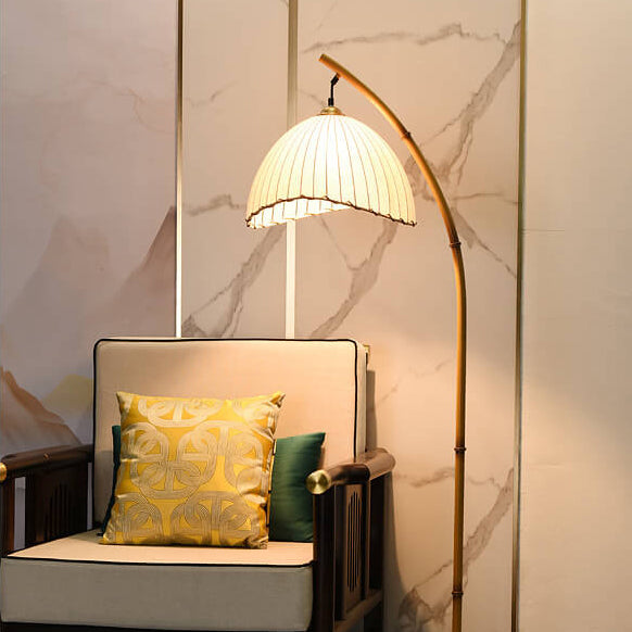 Floor Lamp Iron Marble 63 in Bamboo White Living Room Bedroom LED Plug-In Accent Lighting | Thomler