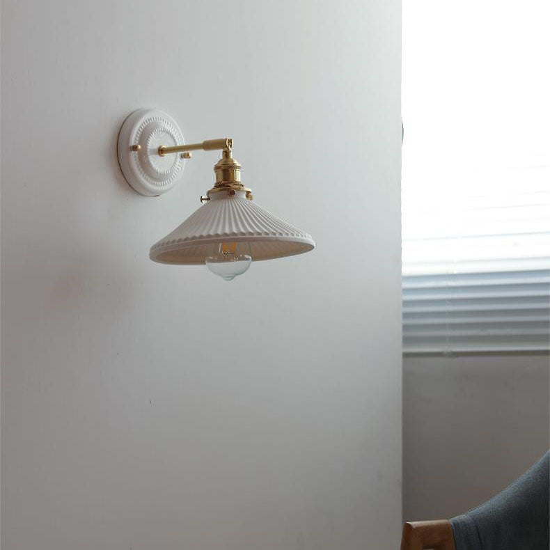 Ceramic & Brass Wall Sconce with Minimalist Contemporary Design for Bedroom, Living Room & Study | E26 Socket | Thomler