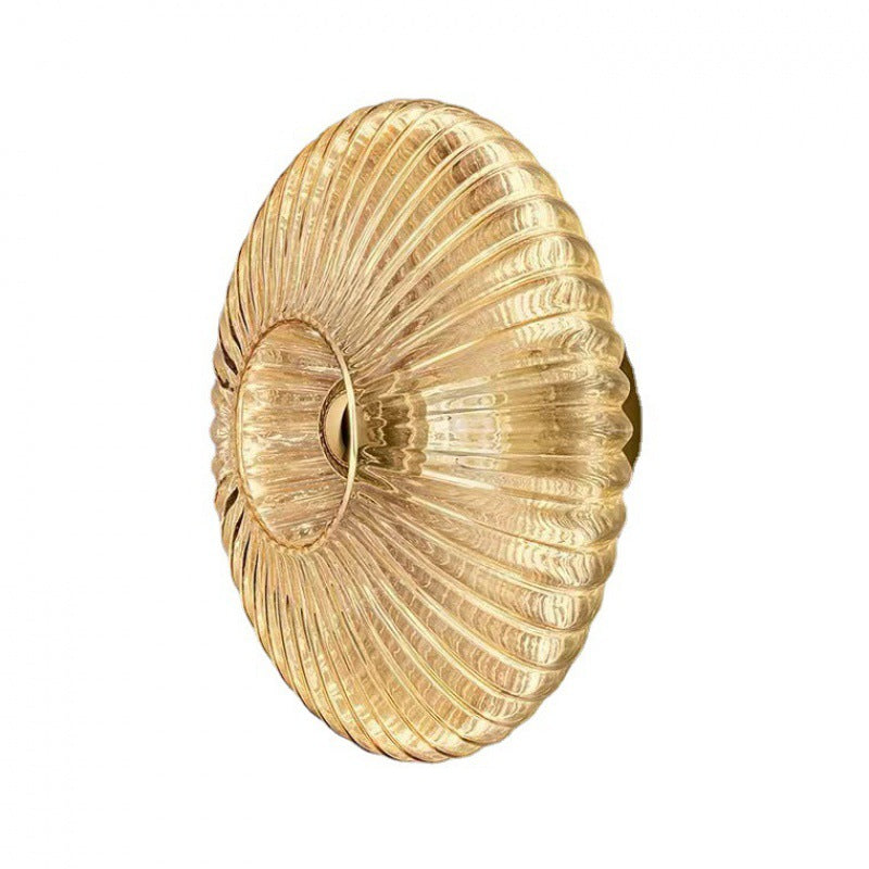 Ribbed Glass Disc Wall Light with Metal Mount | Scandi Minimalist Accent Lamp for Bedroom, Entryway & Hallway | Hardwired E26 Socket | Thomler