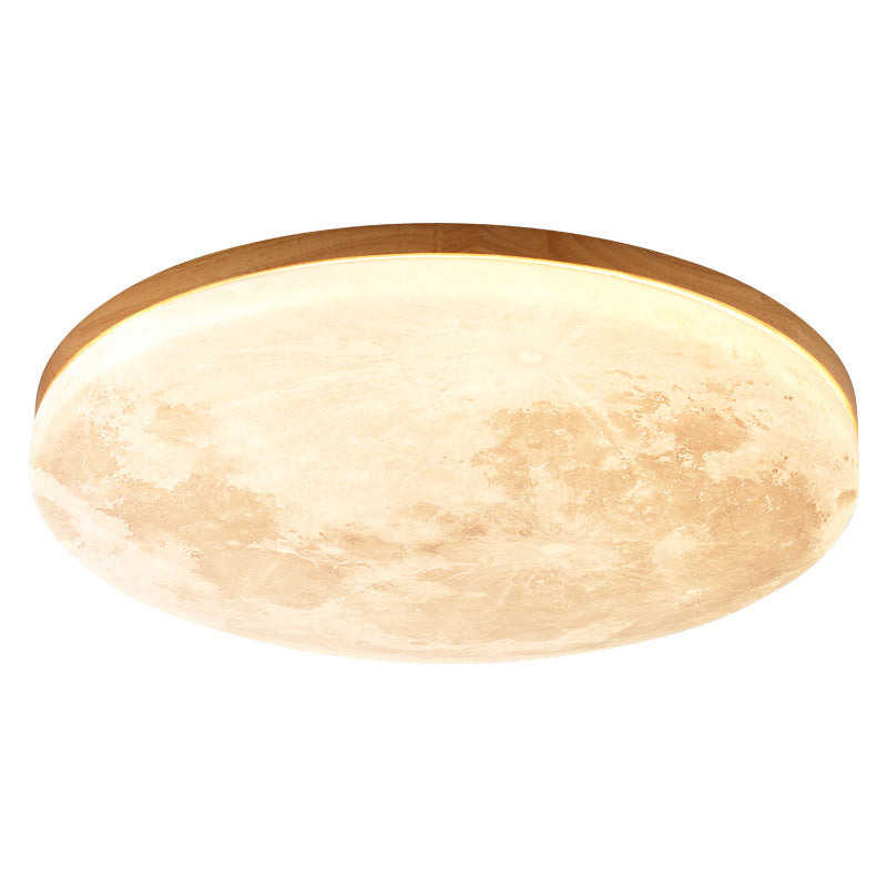 Circular LED Flush Mount Ceiling Light Wood Trim Acrylic Diffuser Hardwired Low Profile for Bedroom Hallway Kitchen Dining Room Entryway | Thomler
