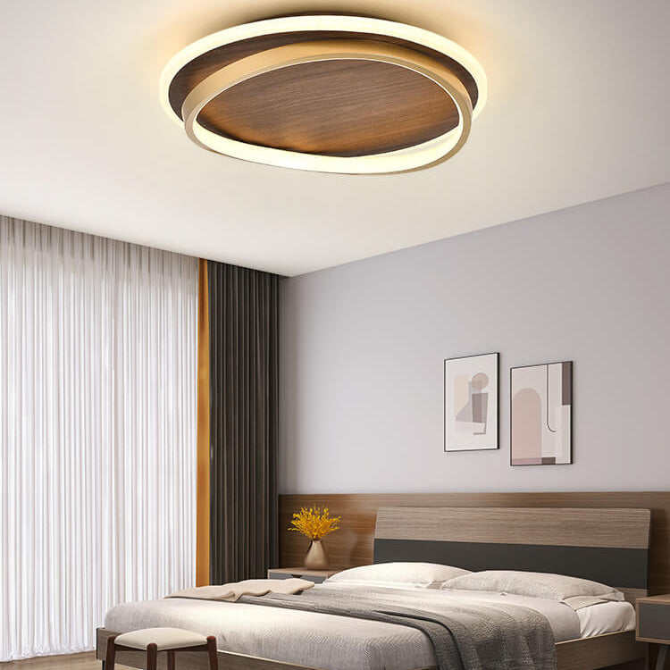Scandinavian Wood Accent LED Ceiling Light Flush Mount Indoor • Modern Minimalist Design for Bedroom Living Room • Integrated High Lumen | Thomler