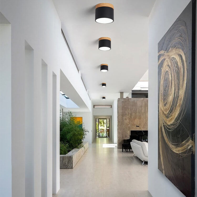 Flush Mount Ceiling Light Iron Solid Wood PVC 3.94 in Modern Hallway Living Room Bedroom 7W 700lm LED Adjustable Color Temperature White Black Pink Blue Green Gray Gold | Thomler
