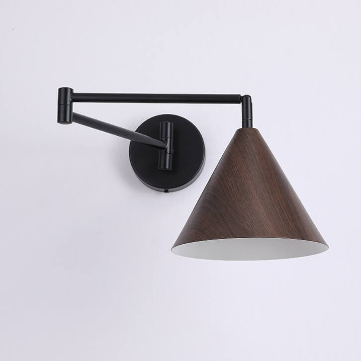 Adjustable Swing Arm Wall Light with Tapered Metal Shade - Hardwired Single Bulb Fixture for Bedside Reading & Living Spaces | Thomler