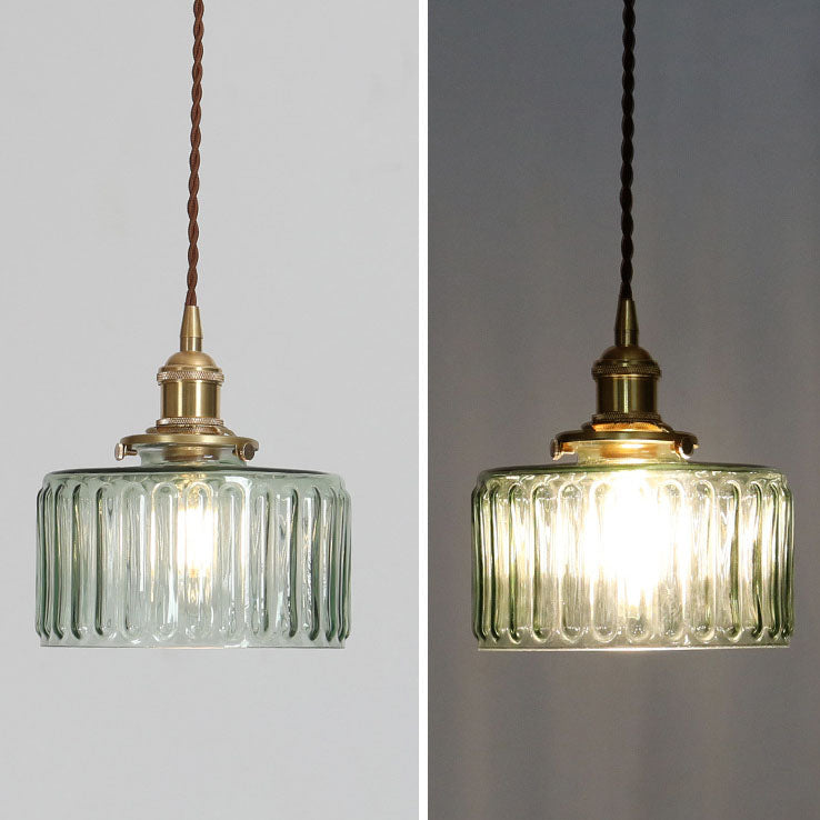Glass Globe Hanging Ceiling Fixture Copper Accent Single Bulb Socket Asian Inspired Decor for Bedroom Entryway Dining Room Kitchen Island | Thomler