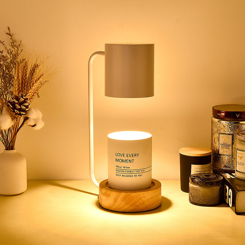 Flameless Scented Wax Warmer Lamp with Wood Base & Dimmable Ambient Light for Bedroom Living Room | Thomler