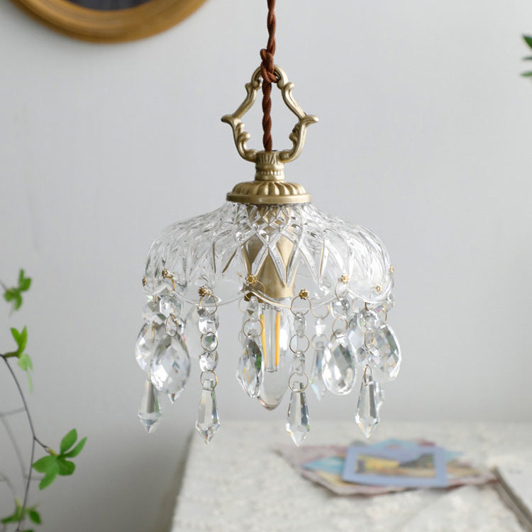 Pendant Light Crystal Glass 7.9 in Clear Gold Adjustable Flower Shop Living Room Restaurant Tea Room | Thomler