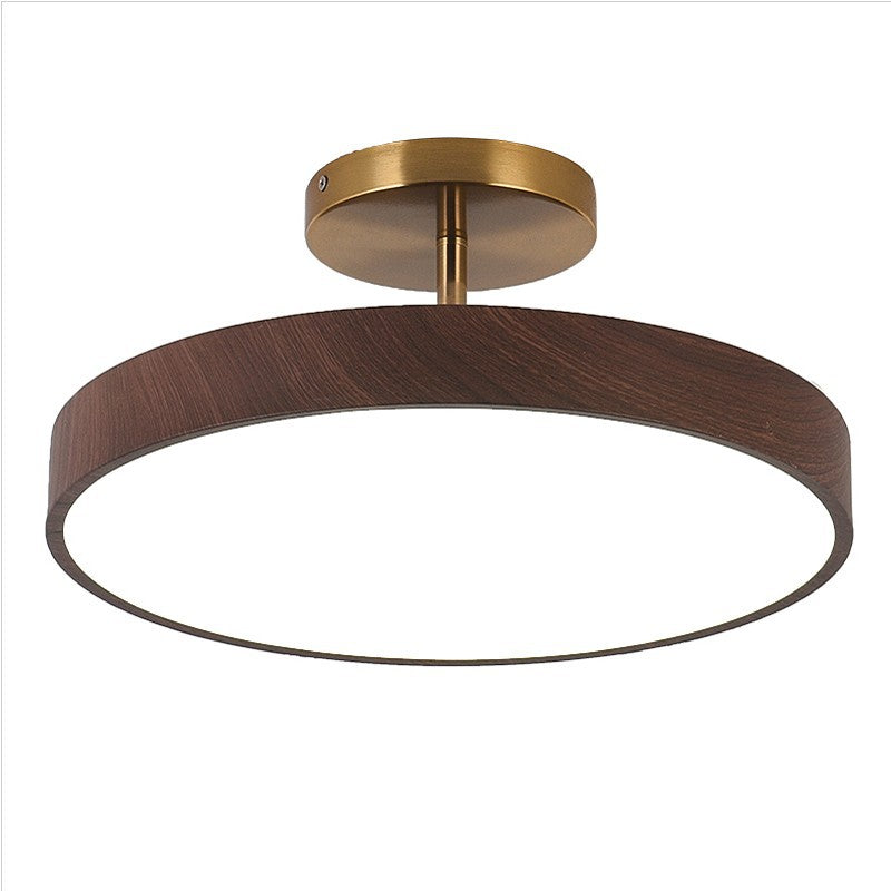 Round Iron Ceiling Light with Wood Grain Finish - Integrated LED Semi-Flush for Bedroom, Living Room & Hallway | Thomler