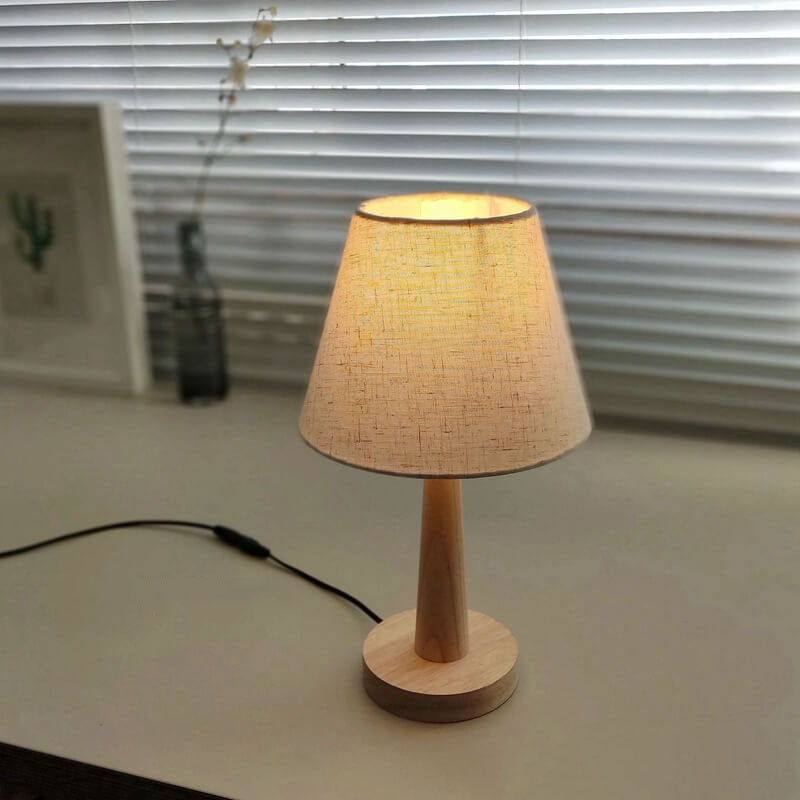 Solid Wood Table Lamp with Fabric Shade E26 Plug-In for Bedroom Living Room Study | Thomler