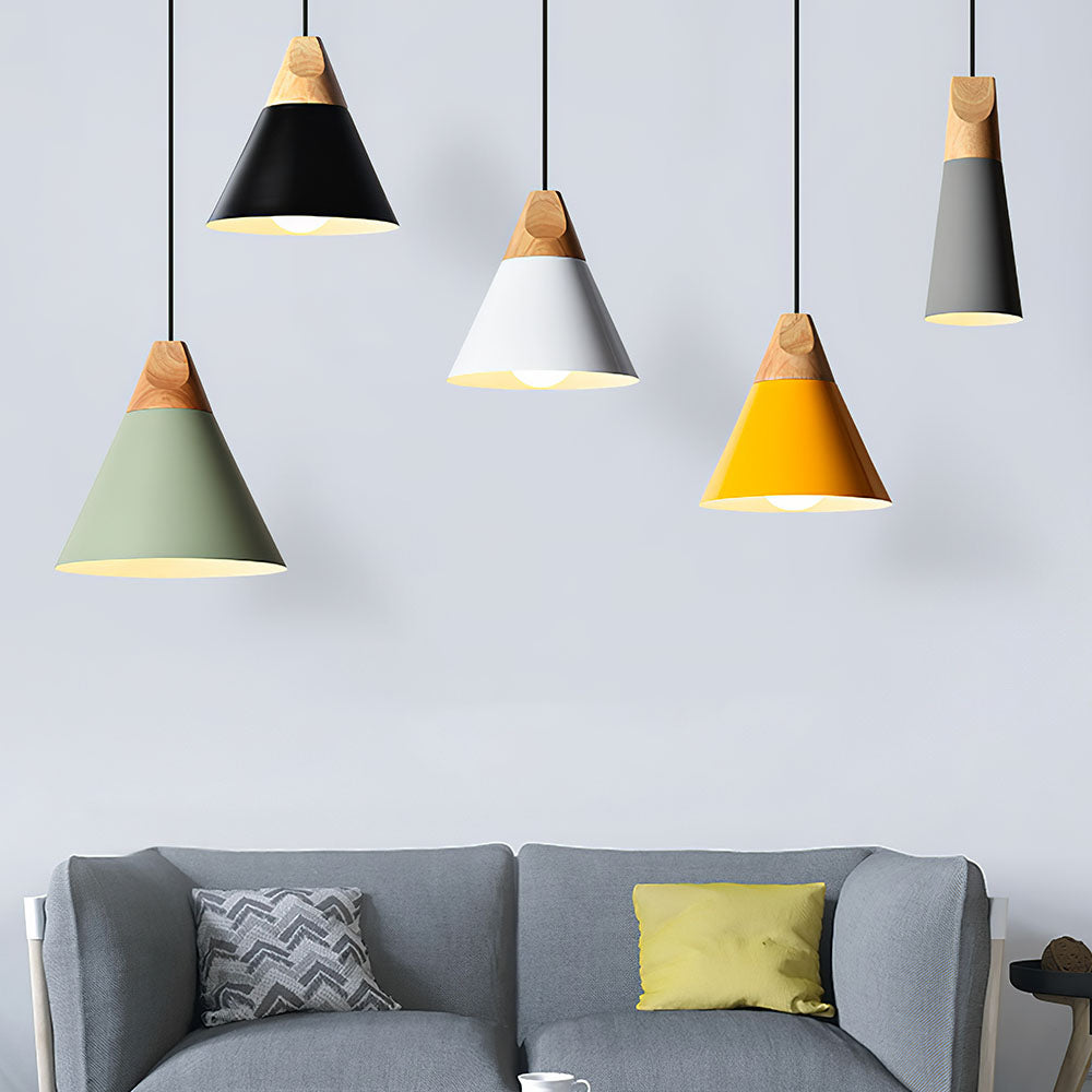 Modern Pendant Light Wood and Aluminum Drum Shade E27 Socket for Kitchen Dining Room Living Room | Thomler