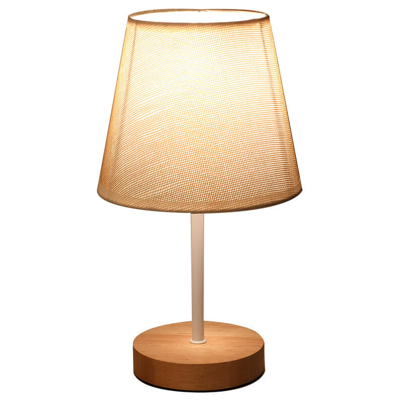 Wood Accent LED Table Lamp with Fabric Shade – USB Powered for Bedroom, Nightstand & Living Room | Thomler