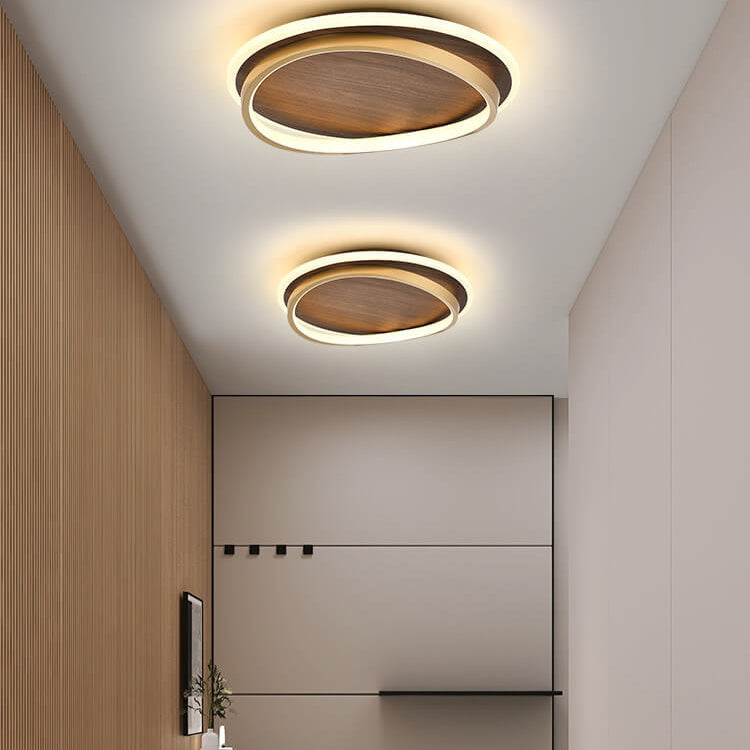 Scandinavian Wood Accent LED Ceiling Light Flush Mount Indoor • Modern Minimalist Design for Bedroom Living Room • Integrated High Lumen | Thomler