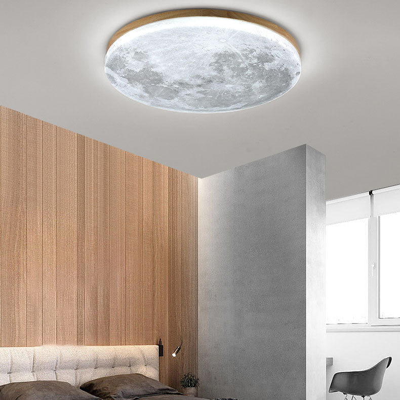 Circular LED Flush Mount Ceiling Light Wood Trim Acrylic Diffuser Hardwired Low Profile for Bedroom Hallway Kitchen Dining Room Entryway | Thomler
