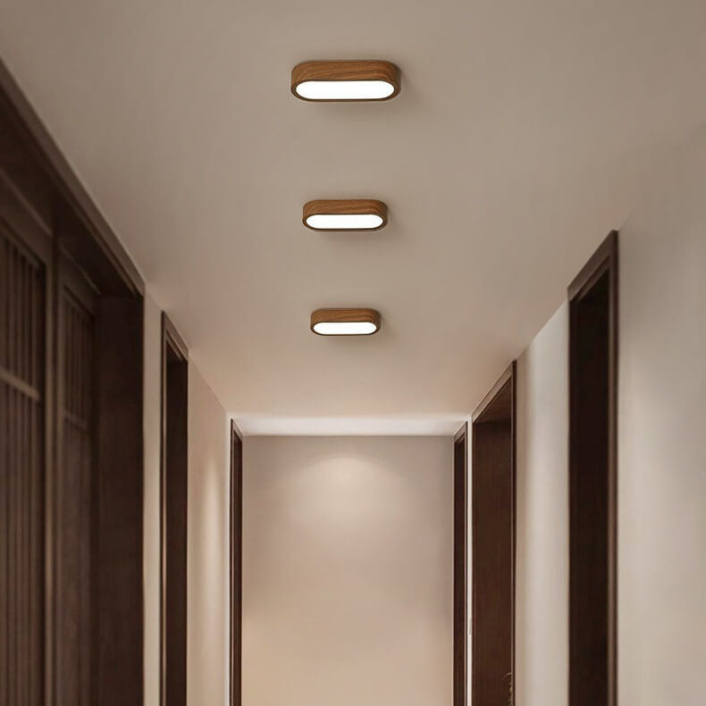LED Wood Grain Ceiling Light Flush Mount – Modern Round Low Profile Fixture for Bedroom Living Room – Hardwired 8W Acrylic Shade Walnut & | Thomler