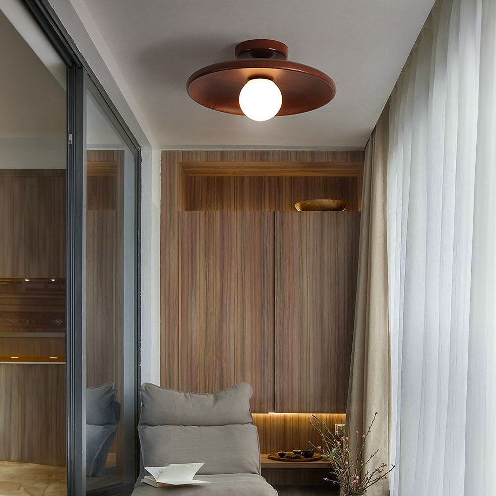 Ceiling Light Wood 15.0 cm Warm White Hallway Bedroom Compact Scandinavian Flush Mount Lamp | Thomler