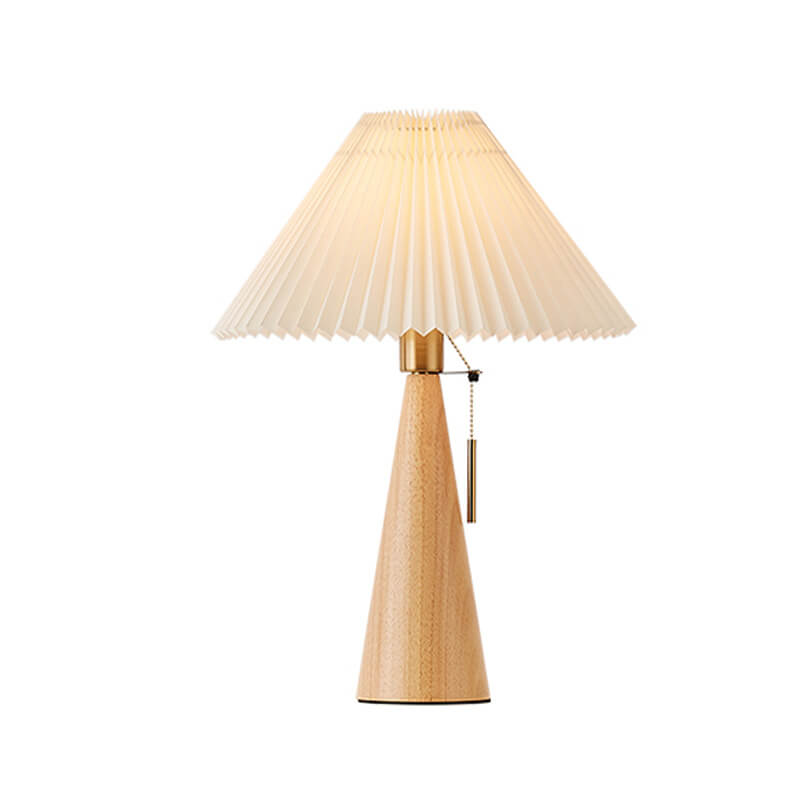 Wood Base Lamp with Fabric Shade E26 Socket for Bedroom Living Room Nightstand Desk Ambient Lighting Modern Asian Style Décor | Thomler
