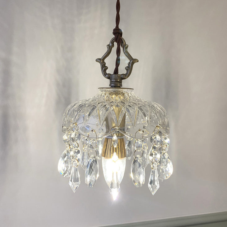 Pendant Light Crystal Glass 7.9 in Clear Gold Adjustable Flower Shop Living Room Restaurant Tea Room | Thomler