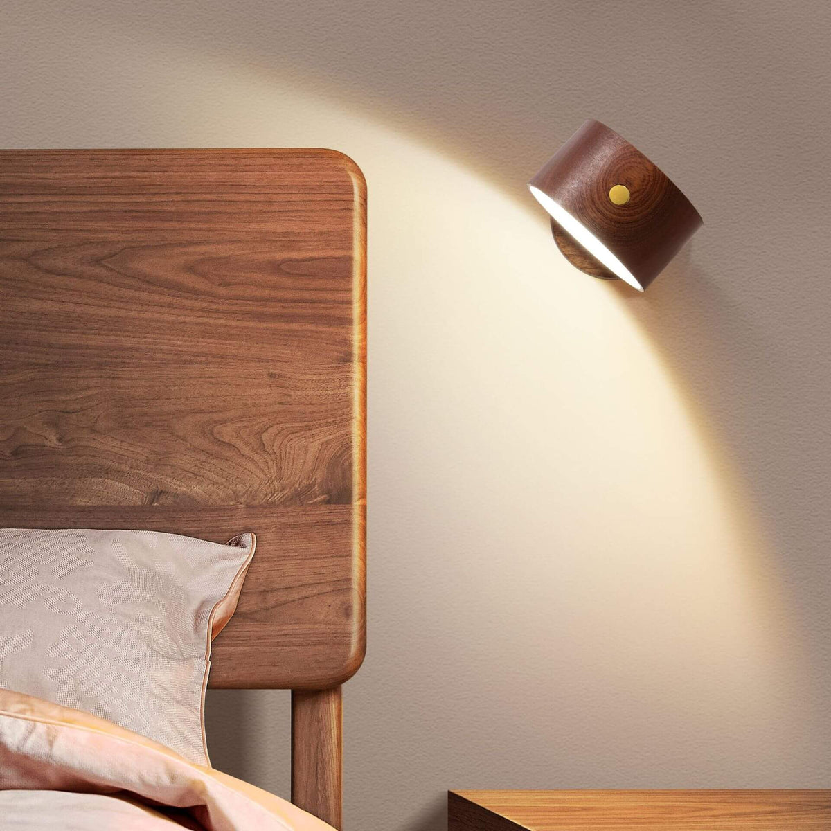 Rechargeable Magnetic Touch Control LED Accent Light for Hallway Bedroom Wall Sconce in Natural Wood Finish 3 in Wide 400 Lumens Ambient | Thomler