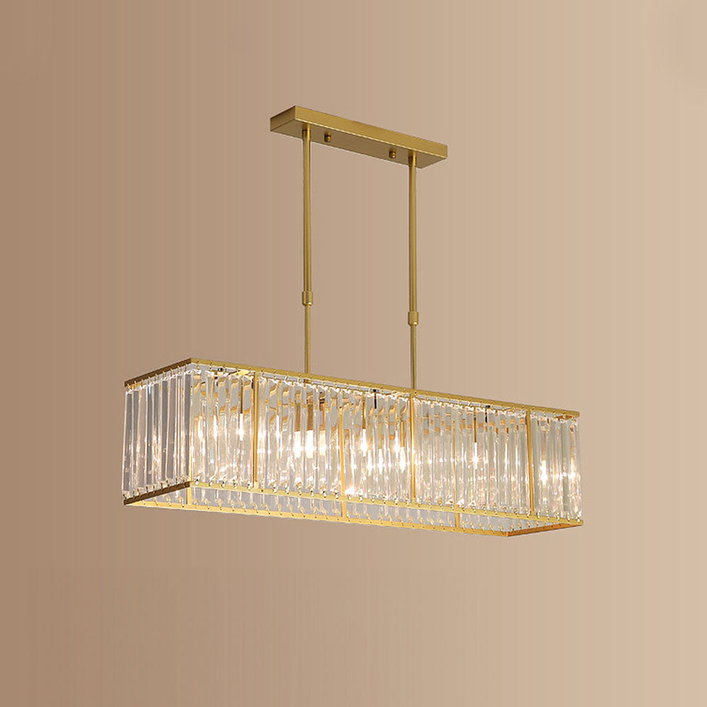 Rectangular Hanging Chandelier with Glass Gem Details for Dining Room & Island | Thomler