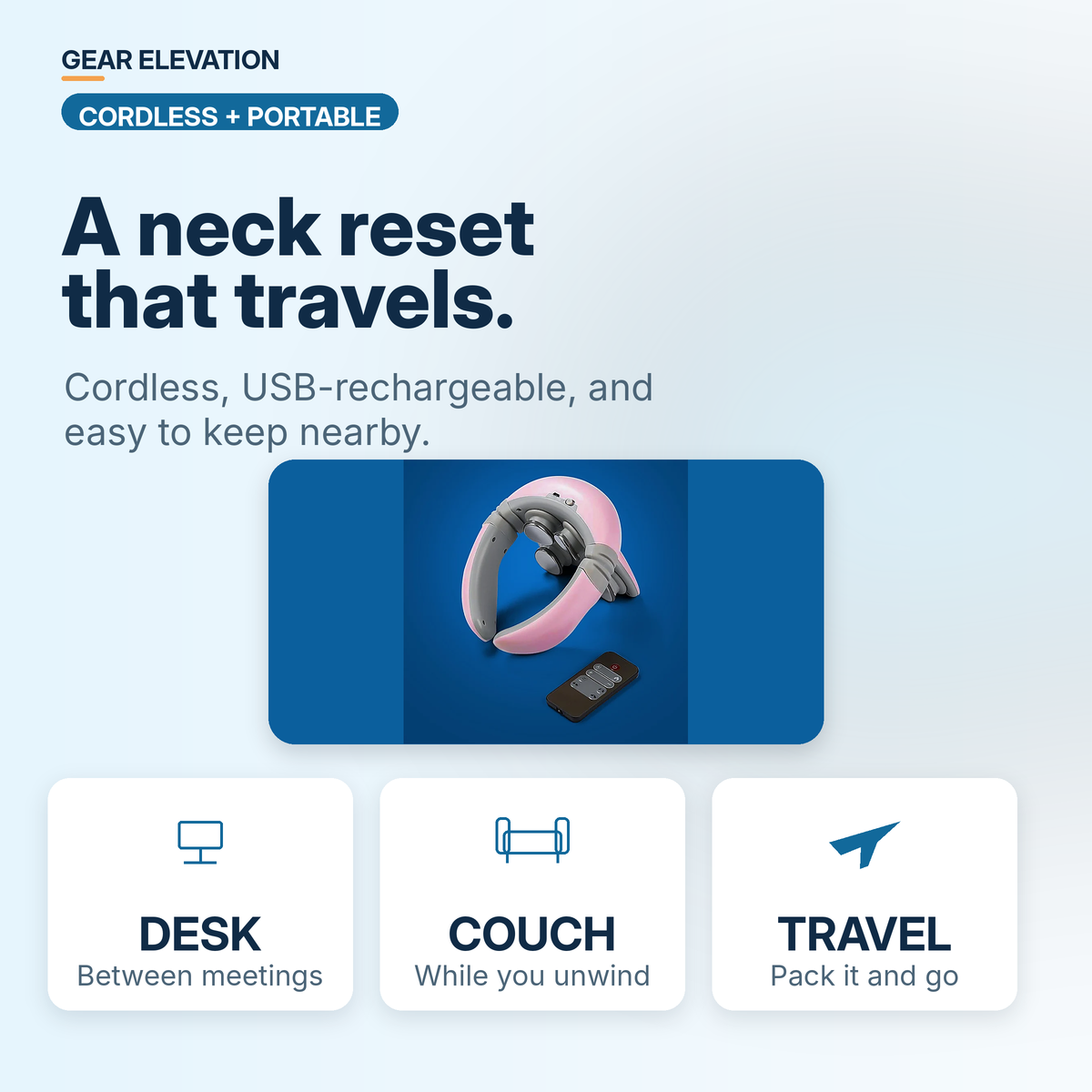 Cordless Pulse Stimulation Neck Relief Device with Heat – 9 Intensity Levels & Remote Control for Home, Office & Travel | Thomler