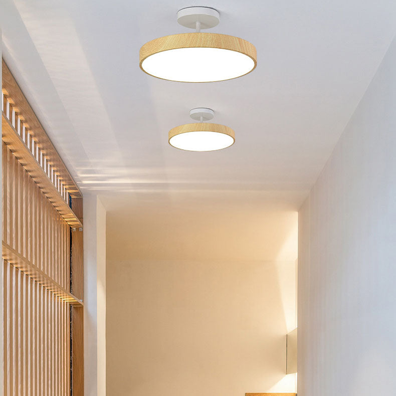 12 in Round Zen Ceiling Light with Wood-Look Frame & LED Glow for Bedroom Living Room | Thomler