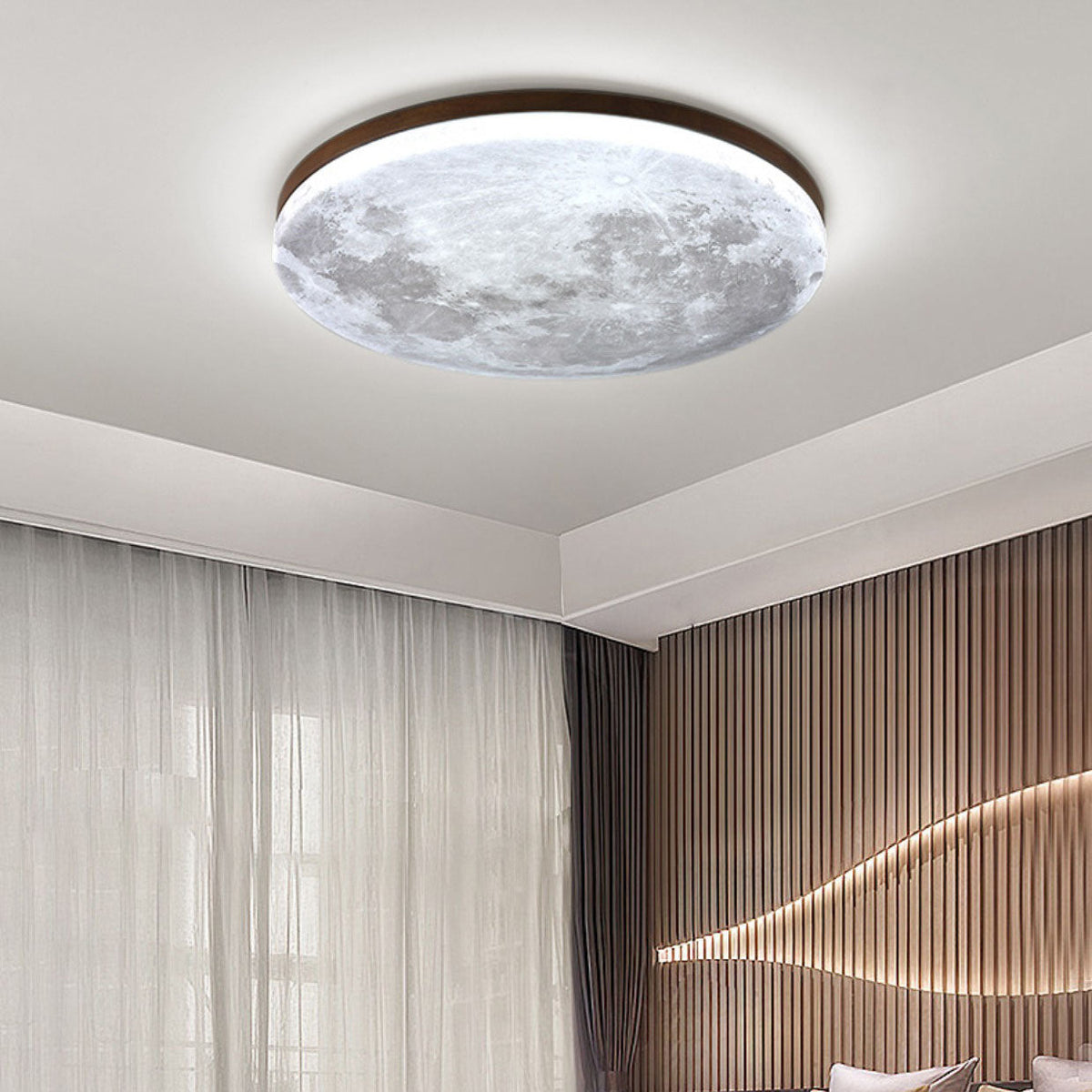 Circular LED Flush Mount Ceiling Light Wood Trim Acrylic Diffuser Hardwired Low Profile for Bedroom Hallway Kitchen Dining Room Entryway | Thomler