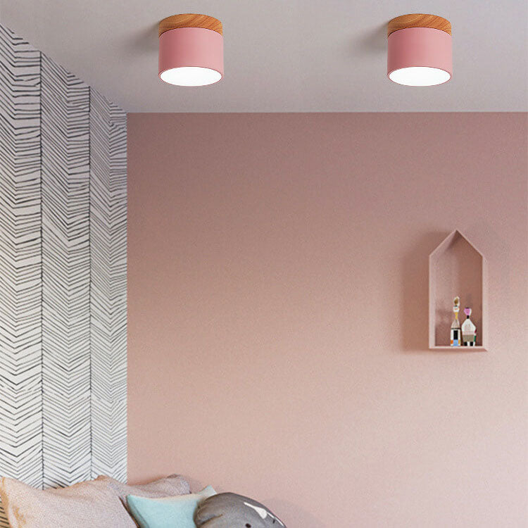 Flush Mount Ceiling Light Iron Solid Wood PVC 3.94 in Modern Hallway Living Room Bedroom 7W 700lm LED Adjustable Color Temperature White Black Pink Blue Green Gray Gold | Thomler