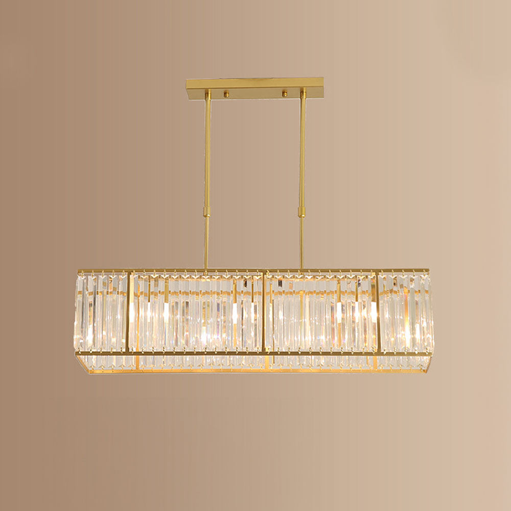 Rectangular Hanging Chandelier with Glass Gem Details for Dining Room & Island | Thomler