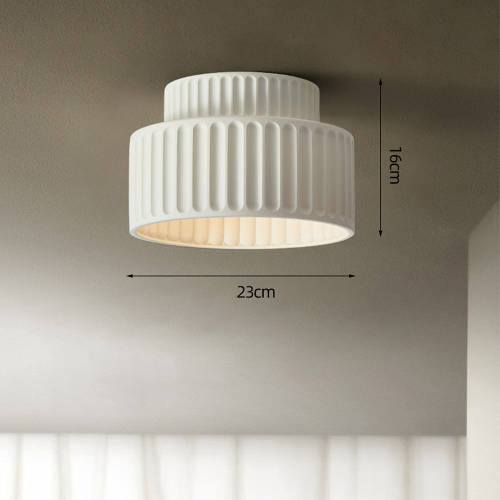Ceiling Lamp Resin Ribbed 25.0 cm White Compact Living Room Kitchen Lighting Modern Minimalist Hanging Fixture | Thomler