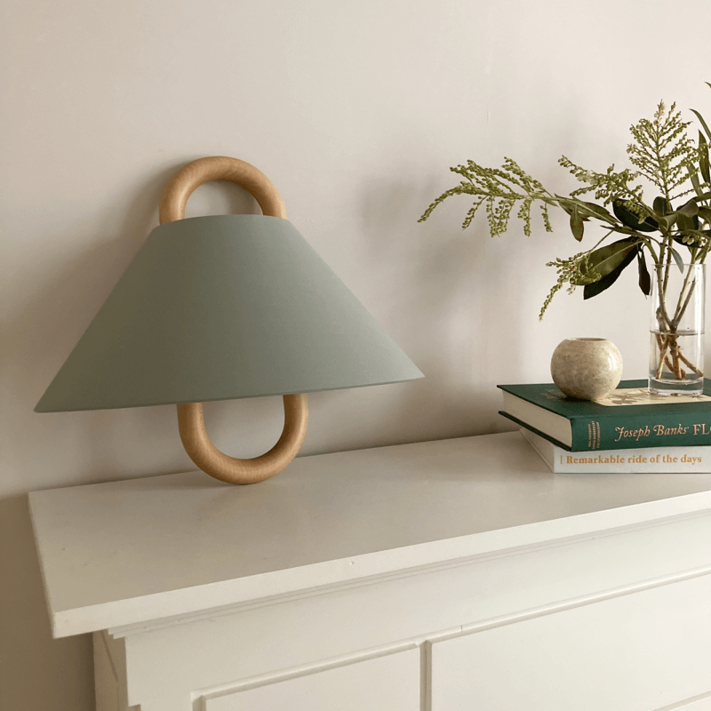 Fabric Half-Moon Wall Sconce with Natural Wood Backplate for Bedroom & Living Room | Thomler