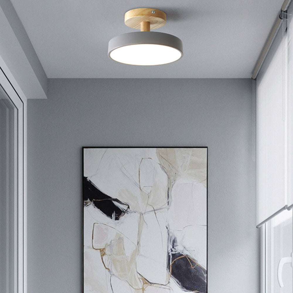 Wooden Ceiling Light with Soft Pastel Shade – Compact Flush Mount LED for Bedroom, Entryway & Small Living Space | Thomler