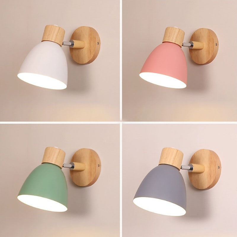 Wall Lamp Iron Wood 5.9 in Modern Bedroom Bedside Lighting Fixture E26 Hardwired Living Room Study Light | Thomler