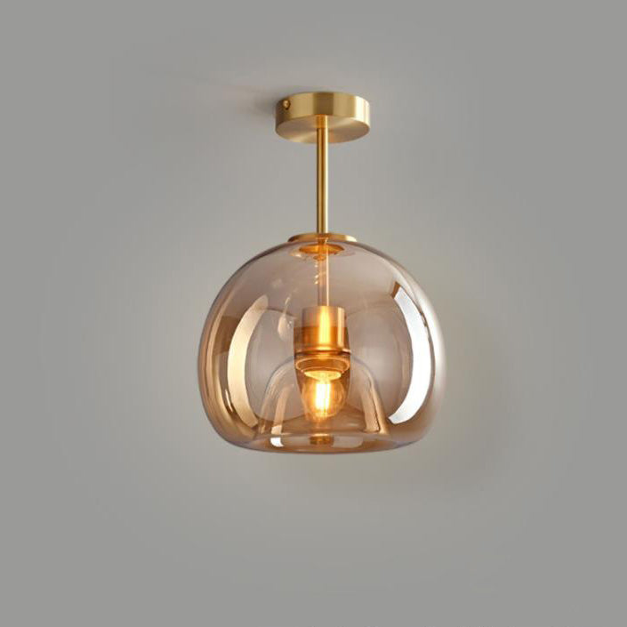 Semi-Flush Mount Light Glass Iron 9.8 in x 11.4 in Smoke Gray Hallway Living Room Bedroom Modern Lighting Fixture | Thomler