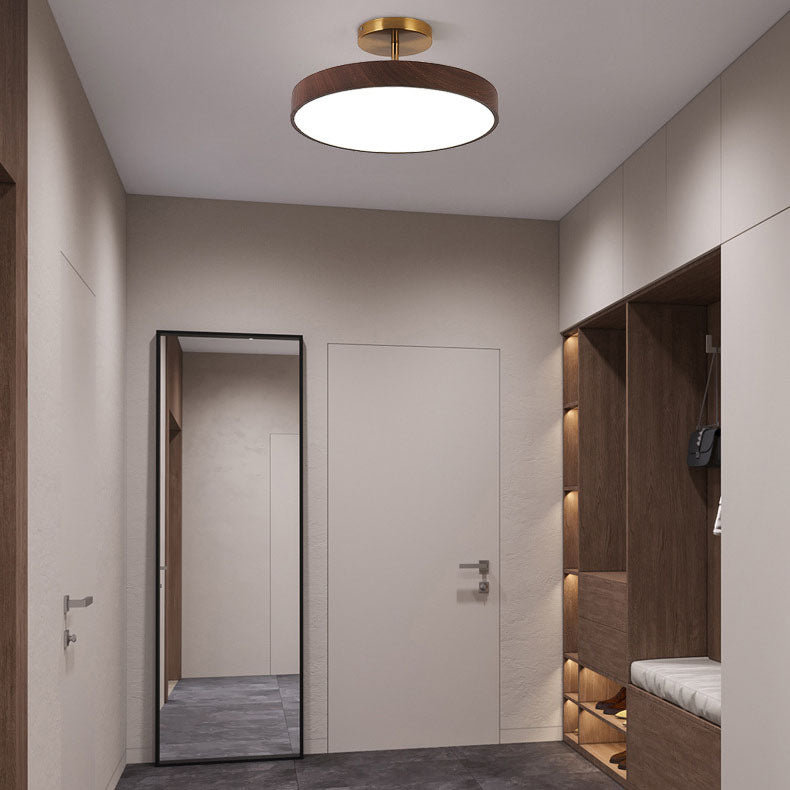 12 in Round Zen Ceiling Light with Wood-Look Frame & LED Glow for Bedroom Living Room | Thomler