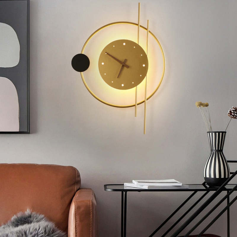 LED Wall Clock Sconce with Acrylic Face – Metal Fixture with Integrated Timepiece for Hallway & Living Room | Thomler