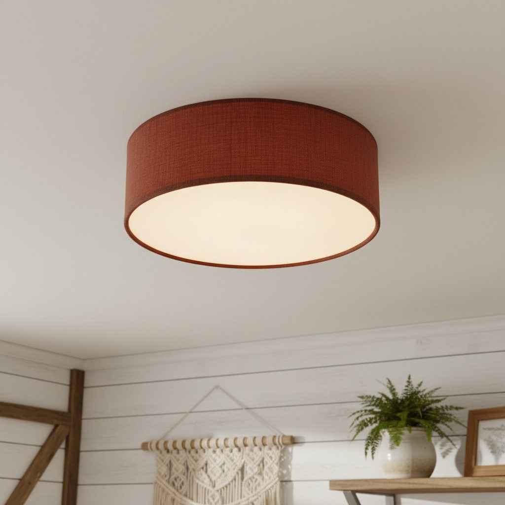 Fabric Flush Mount Drum Shade Ceiling Light for Bedroom & Living Room – Hardwire Installation | Thomler
